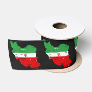 Iran Map with Flag and Emblem Satin Ribbon