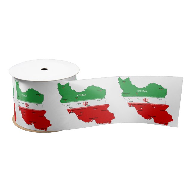 Iran Map with Flag and Emblem Satin Ribbon (Spool)