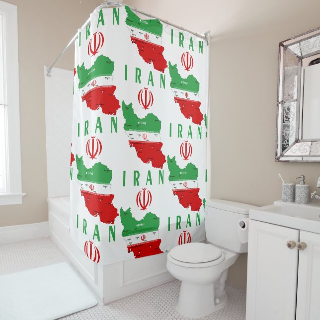 Iran Map with Flag and Emblem Shower Curtain (In Situ)