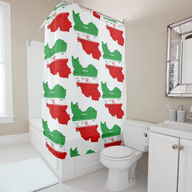Iran Map with Flag and Emblem Shower Curtain (In Situ)