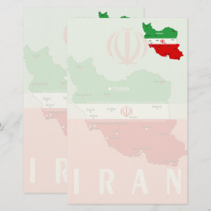 Iran Map with Flag and Emblem Stationery