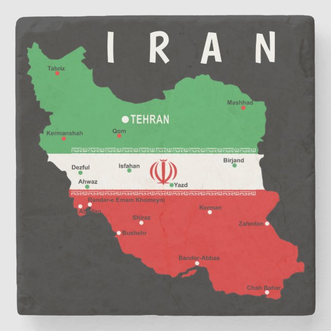 Iran Map with Flag and Emblem Stone Coaster (Front)