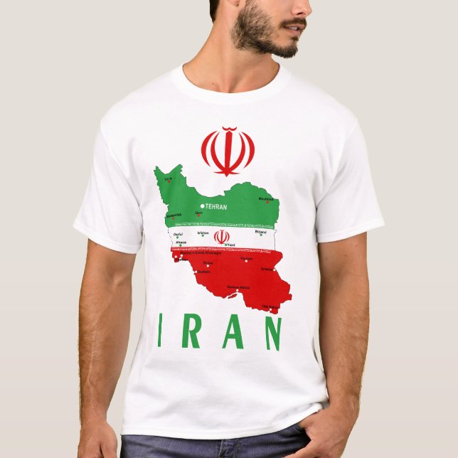 Iran Map with Flag and Emblem T-Shirt (Front)