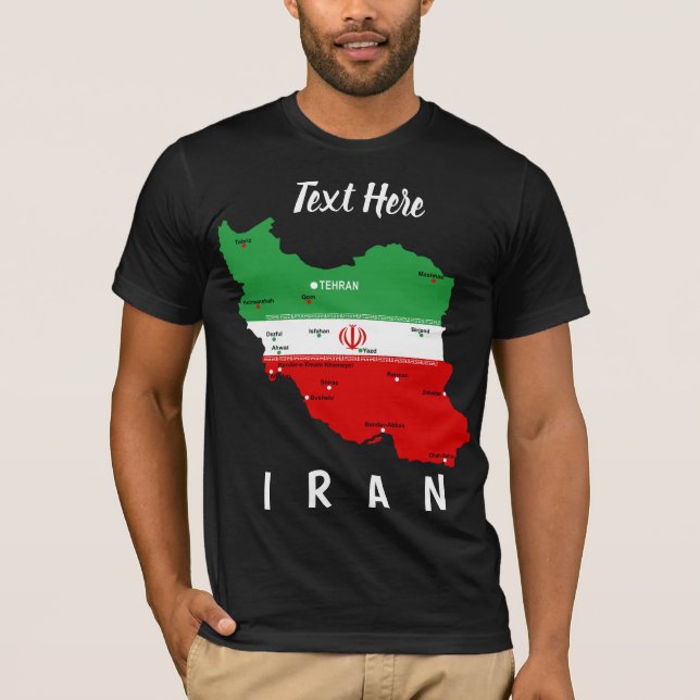Iran Map with Flag and Emblem T-Shirt (Front)