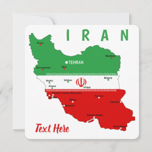 Iran Map with Flag and Emblem Thank You Card