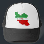 Iran Map with Flag and Emblem Trucker Hat<br><div class="desc">Iran Political Map with capital Tehran,  national borders,  most important cities,  rivers and lakes. The Iranian Flag Colors are superposed on the Map Silhouette. Vector Illustration by BluedarkArt TheChameleonArt</div>