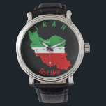 Iran Map with Flag and Emblem Watch<br><div class="desc">Iran Political Map with capital Tehran,  national borders,  most important cities,  rivers and lakes. The Iranian Flag Colors are superposed on the Map Silhouette. Vector Illustration by BluedarkArt TheChameleonArt</div>