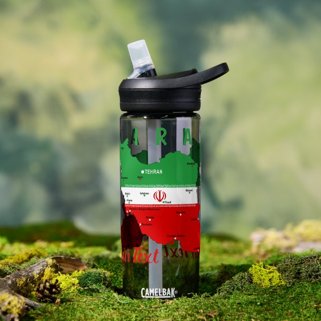 Iran Map with Flag and Emblem Water Bottle (Outdoor (Rotated))