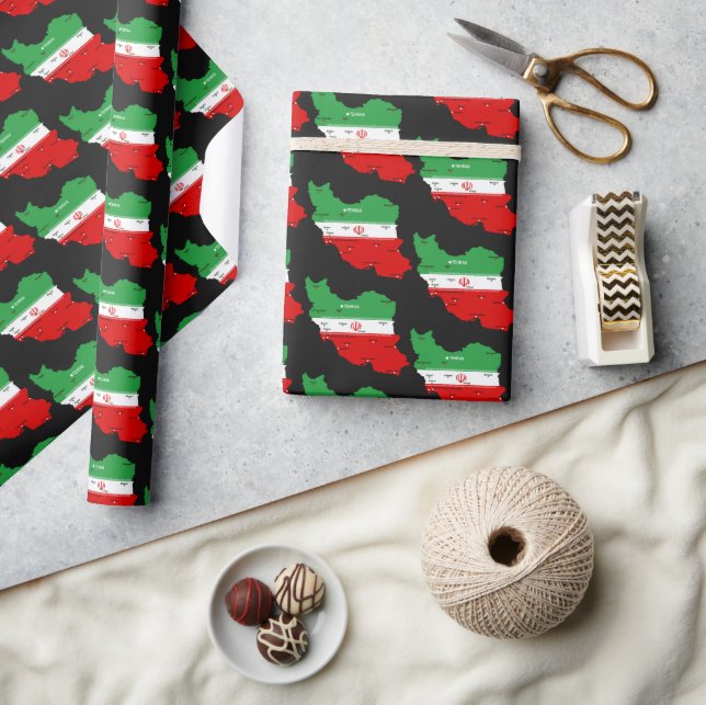 Iran Map with Flag and Emblem Wrapping Paper (Crafts)