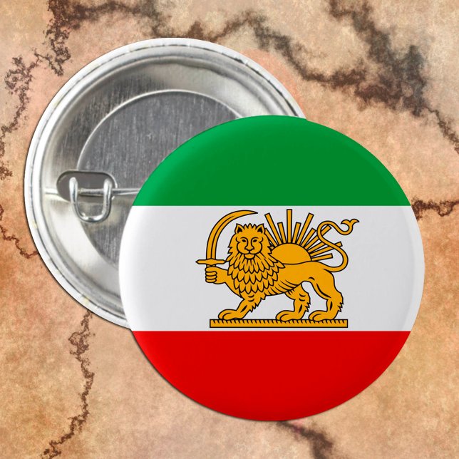 Iran, Persian flag with Lion, Shah of Iran 3 Cm Round Badge (Creator Uploaded)
