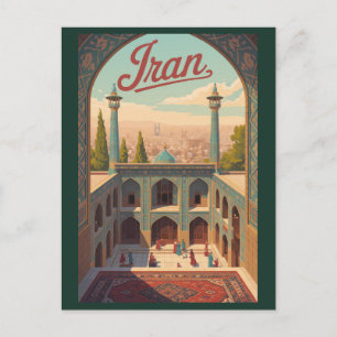 Iran Skyline Illustration Travel Art Vintage Postcard