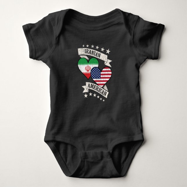 Iranian American Heart Flags Iran America Baby Bodysuit (Front)