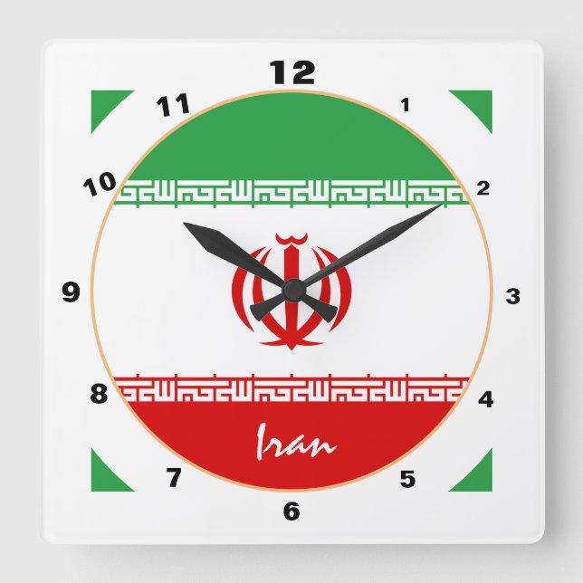 Iranian Flag, Iran patriotic Home / design  Square Wall Clock (Front)