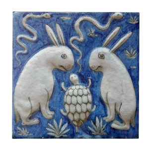 Iranian Rabbit, Tortoise Snake Blue Ceramic Tile