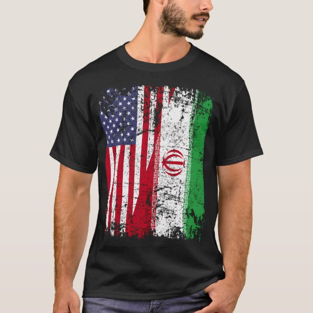 Iranian Roots Half American Flag Usa Iran Flag T-Shirt (Front)