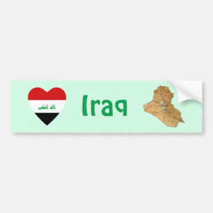 Iraq Flag Heart + Map Bumper Sticker