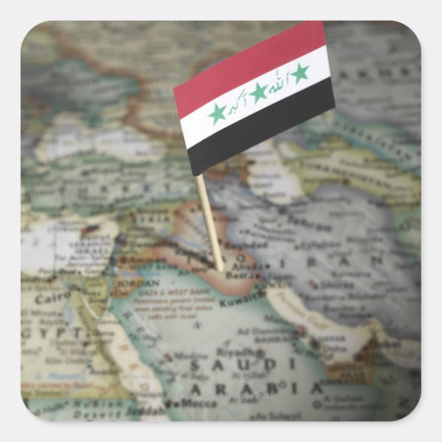 Iraq flag in map square sticker (Front)