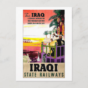 Iraq state railway, badouins, vintage travel postcard