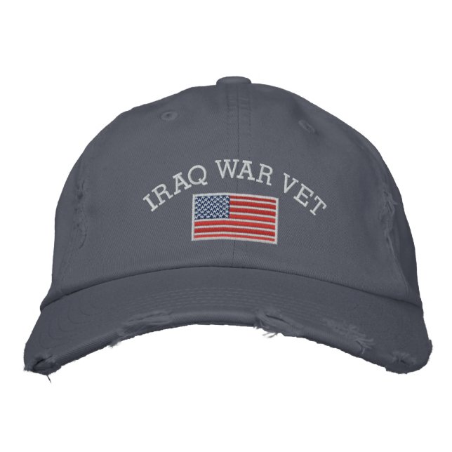 Iraq War Vet with American Flag Embroidered Hat (Front)