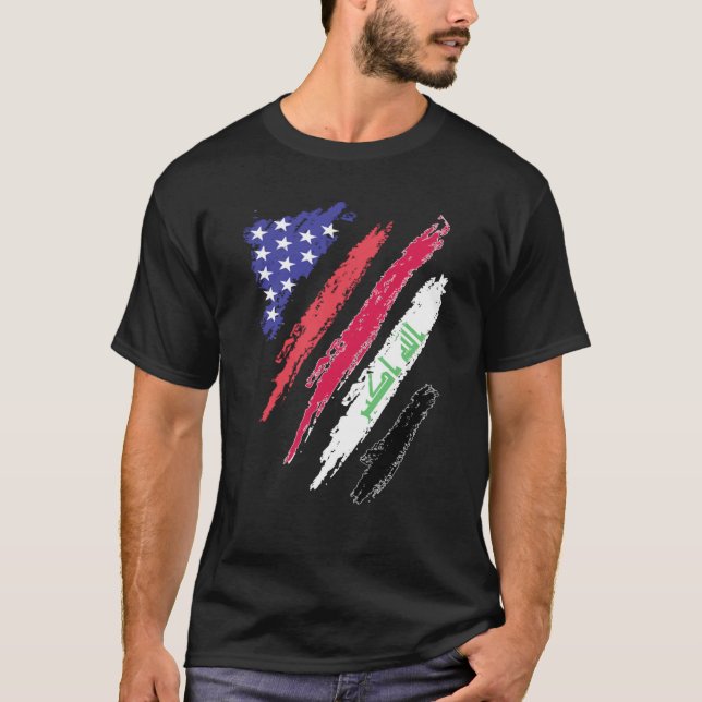 Iraqi American Patriot Grown Heart Flag Stripes T-Shirt (Front)