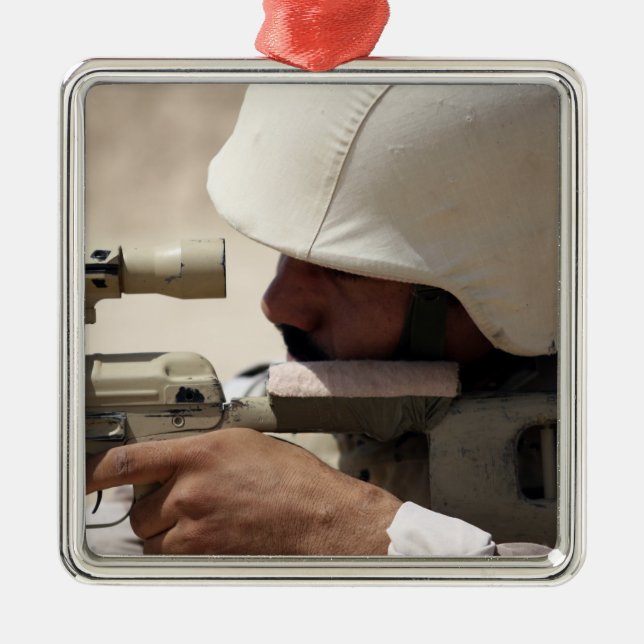 Iraqi Army Sergeant sights in down range Metal Ornament (Front)