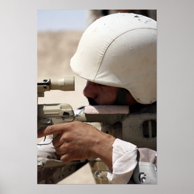 Iraqi Army Sergeant sights in down range Poster (Front)
