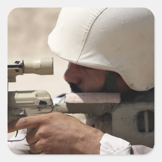 Iraqi Army Sergeant sights in down range Square Sticker (Front)