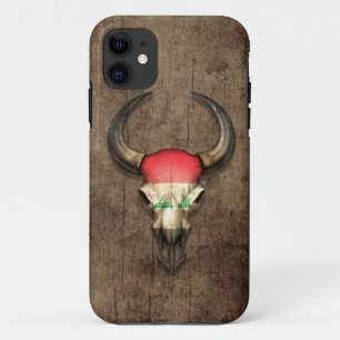 Iraqi Flag Bull Skull on Wood Effect iPhone 11 Case