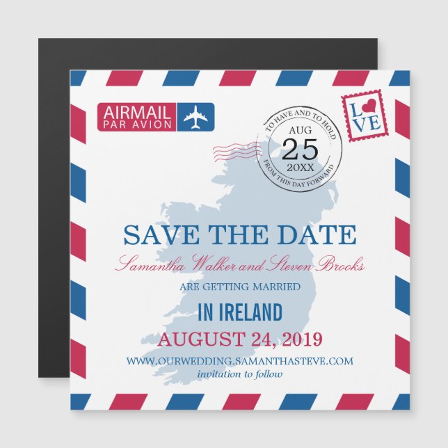 Ireland Airmail Save the Date Magnetic Invitation (Front/Back)
