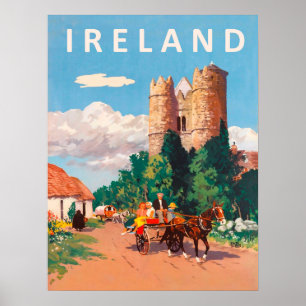 Ireland, caravan is passing on the village road poster