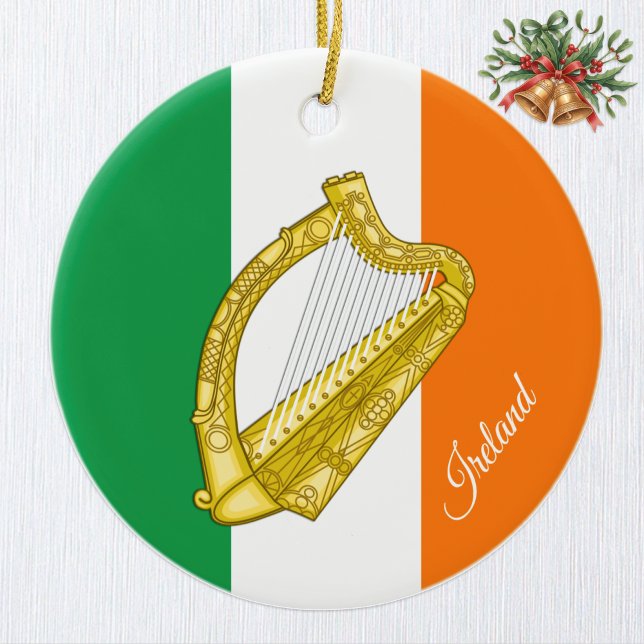 Ireland Christmas Ornament, Harp, Irish Flag Ceramic Ornament (Ireland Christmas Ornament with Irish Harp emblem)
