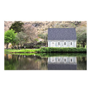 Ireland, Church, Stone Wall, Lake, Photography Photo Print