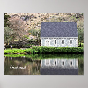 Ireland, Church, Stone Wall, Lake, Photography Poster