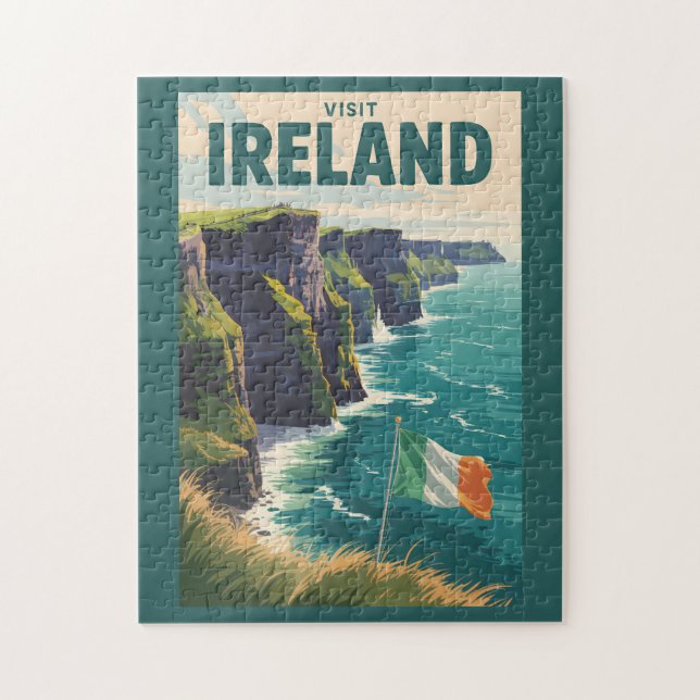 Ireland Cliffs of Moher Illustration Travel Art Jigsaw Puzzle (Vertical)