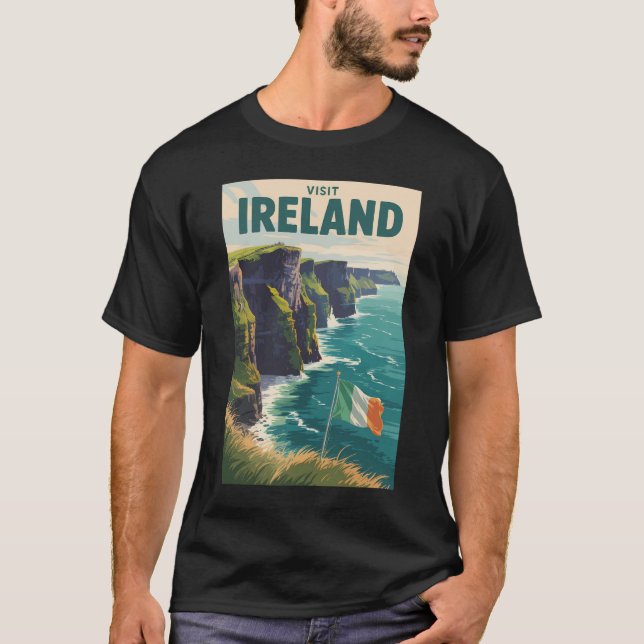 Ireland Cliffs of Moher Illustration Travel Art T-Shirt (Front)