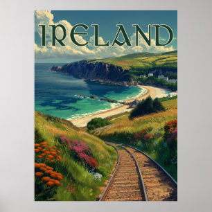 Ireland Coastline Vintage Travel Poster
