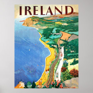Ireland, coastline, vintage travel poster