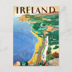 Ireland, coastline, vintage travel poster postcard