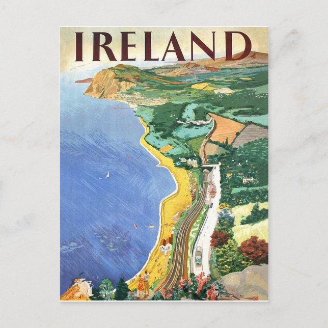 Ireland, coastline, vintage travel poster postcard (Front)