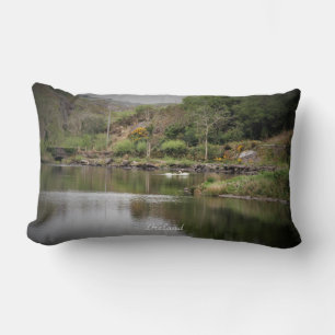 Ireland, County Cork, Lake, Swans, Photography Lumbar Cushion