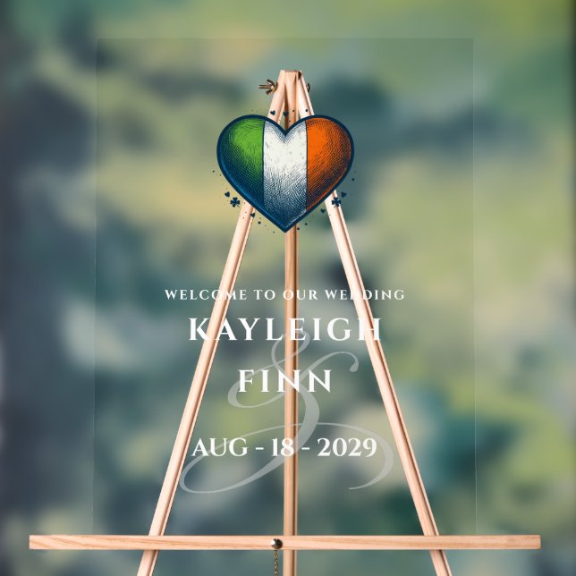 Ireland Couple Heart Wedding Welcome Acrylic Sign (Neutral)
