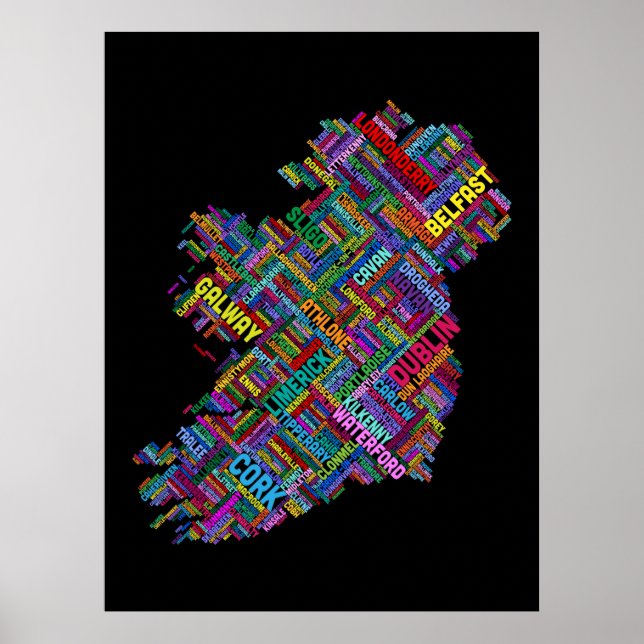 Ireland Eire City Text map Poster (Front)