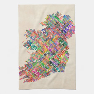 Ireland Eire City Text map Tea Towel