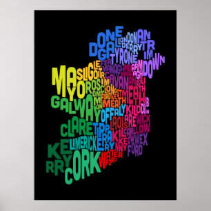 Ireland Eire County Text Map Poster