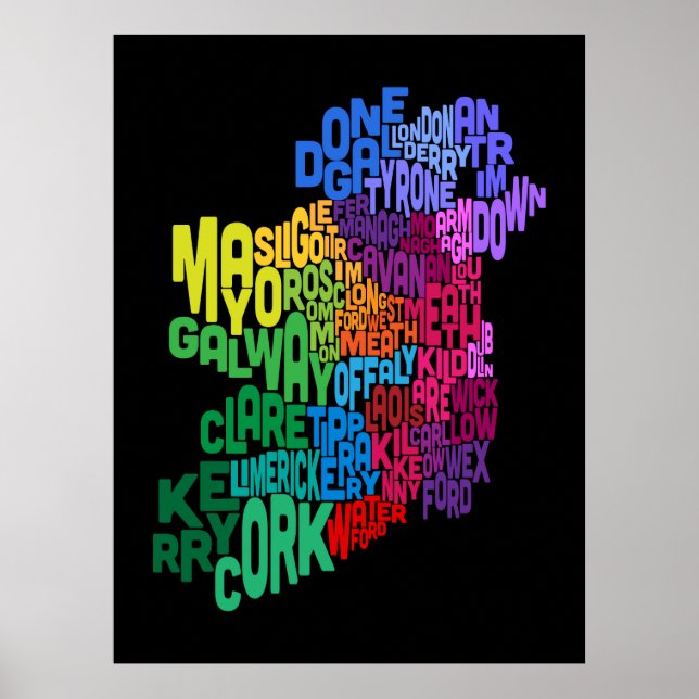 Ireland Eire County Text Map Poster (Front)