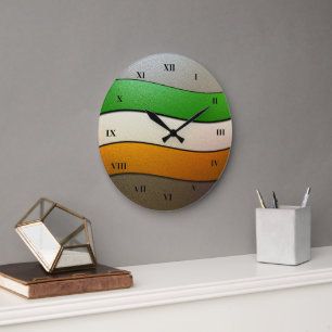 Ireland Flag Colours-Chrome by Shirley Taylor Large Clock