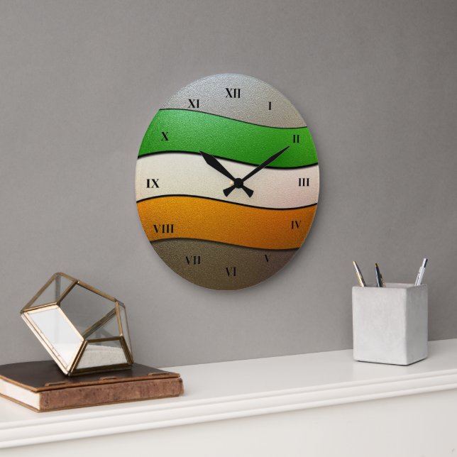 Ireland Flag Colours-Chrome by Shirley Taylor Large Clock (Office)