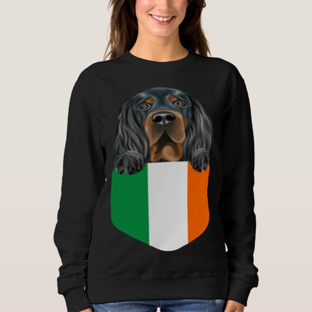 Ireland Flag Gordon Setter Dog In Pocket Sweatshirt (Front)