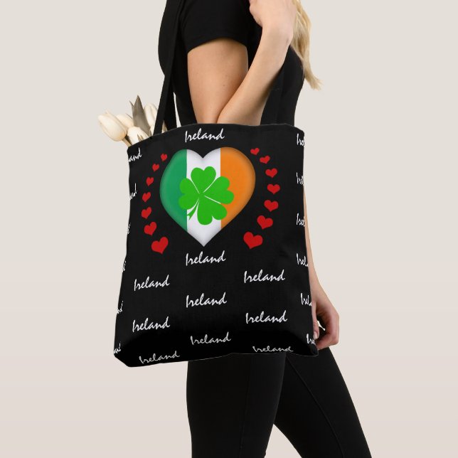 Ireland Flag & Heart Irish Flag fashion shamrock Tote Bag (Close Up)
