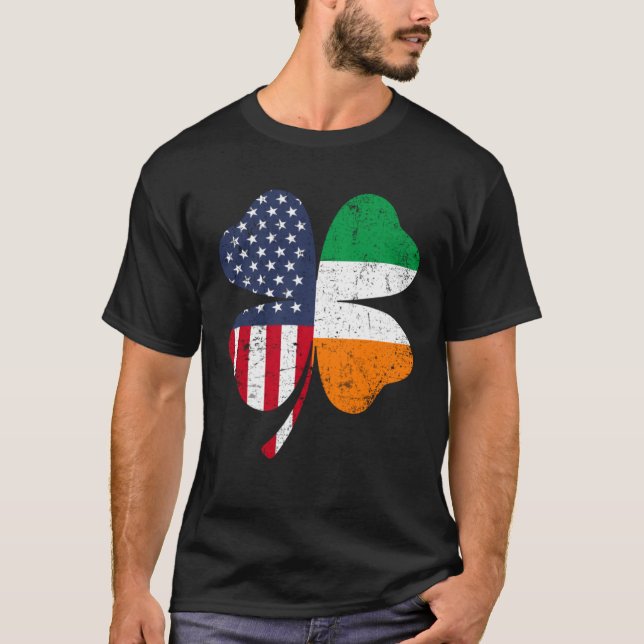 Ireland Flag Irish St Patrick s Day USA Flag Lucky T-Shirt (Front)